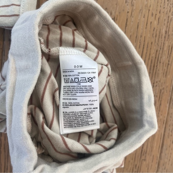 4 piece 0-3 month outfit bundle Old Navy Organic Cotton Ribbed Striped Blue Tan - Picture 3 of 16